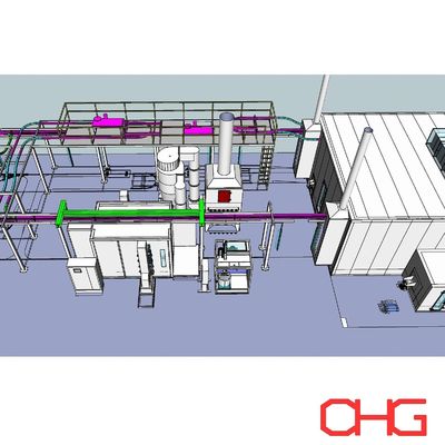 Ligne de revêtement en poudre combinant pulvérisation électrostatique automatique et stations de contact manuelles pour le revêtement de profils en aluminium
