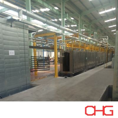 Ligne de revêtement en poudre pour profilés en aluminium avec système de convoyeur aérien et chargement manuel pour prendre en charge une production diversifiée