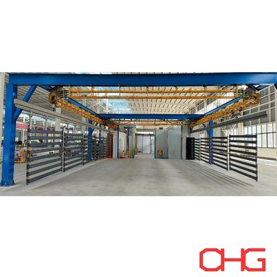 Ligne de revêtement en poudre pour étagères métalliques avec système de convoyeur sans alimentation et unité de commande PLC